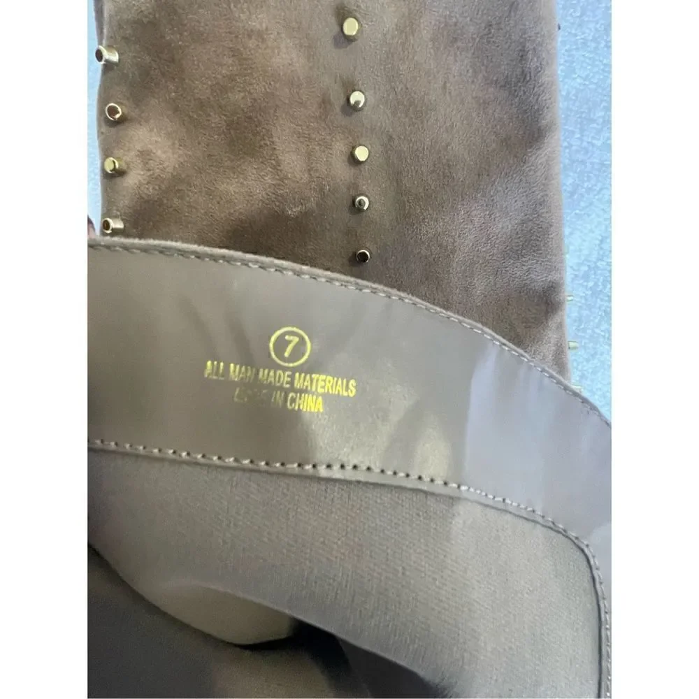 New Venus Faux Suede Studded Over the knee Taupe Boots